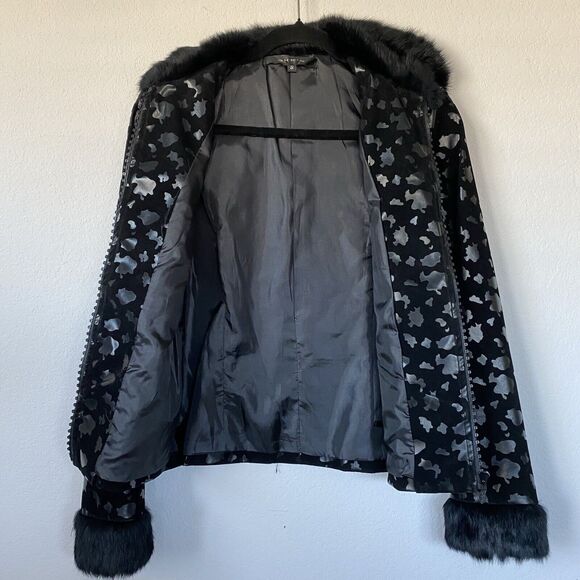 She’s Black Faux Leather Fur Trimmed‎ Jacket Coat cropped Glam Size Junior Small - Picture 7 of 14
